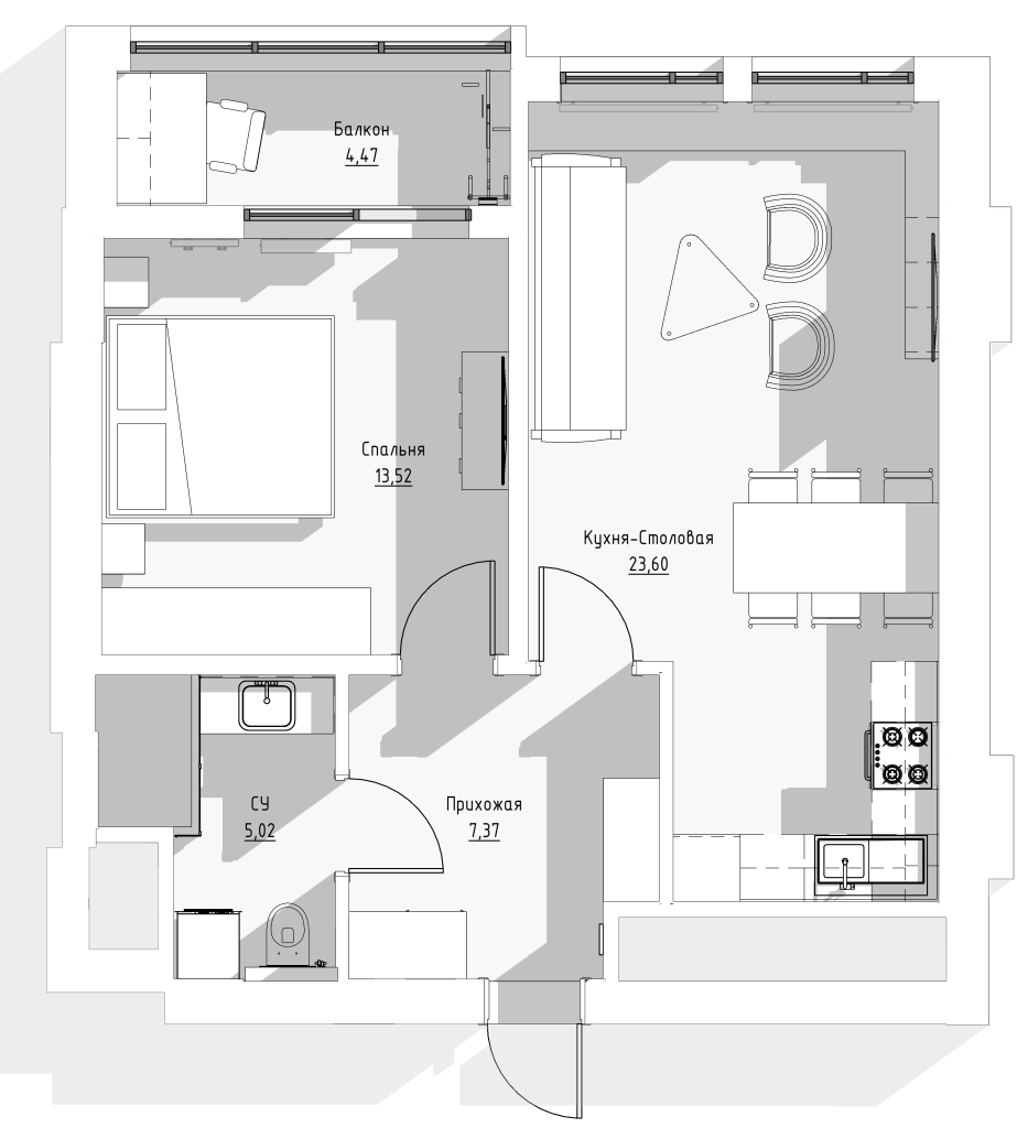 Планировка однокомнатной квартиры ЖК Резиденции архитекторов